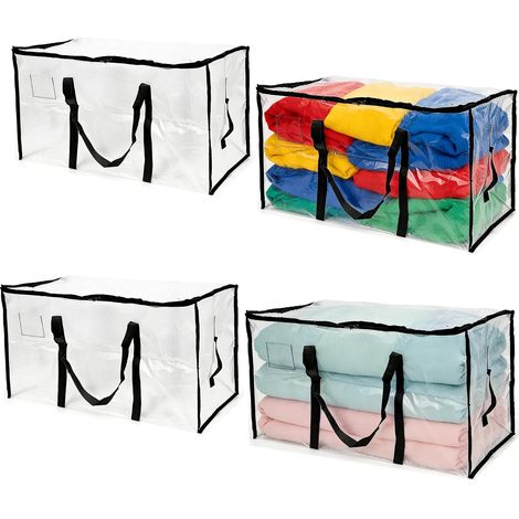 Set of 4 large 88L clear plastic storage bags for clothes with zippers and handles, waterproof and sturdy moving boxes for clothes, bedding, duvet (1/5)