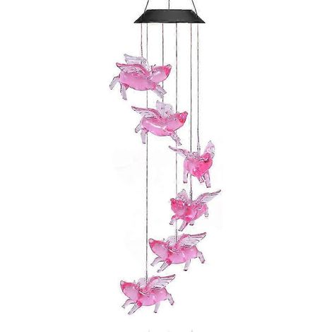 Carillon solaire en forme de cochon volant à couleurs changeantes, lampe décorative automatique (1/5)
