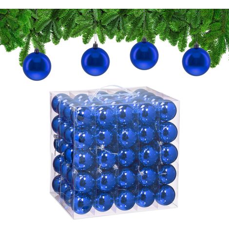 Relaxdays Boule de Noël, lot pratique de 100, brillante, plastique robuste, pour le sapin, diamètre : 6 cm, bleu roi