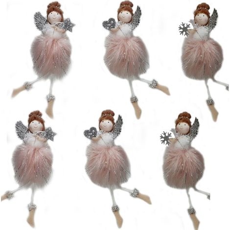 Angelo fatina rosa argento pelliccia addobbi decorazioni per albero di natale 6pz con ali moderni particolari (1/4)