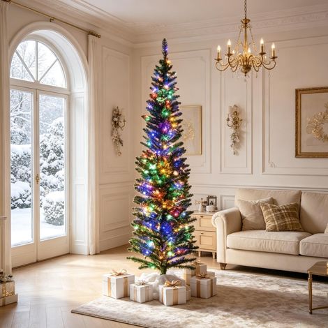 Albero di Natale artificiale stretto con LED multicolore 180 cm 390 rami OKWISH (1/5)