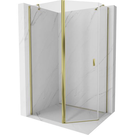 Mexen Mist fünfeckige asymmetrische Duschkabine, klappbar 90 x 80 cm, transparent, gold - 8A8-090-080-50-00 (1/5)