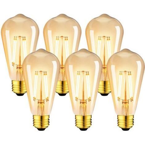 6er-Pack Vintage Edison E27 6W LED-Lampen – ST64 Glühlampe, 2200K Warmweiß – entspricht einer 48W Glühbirne