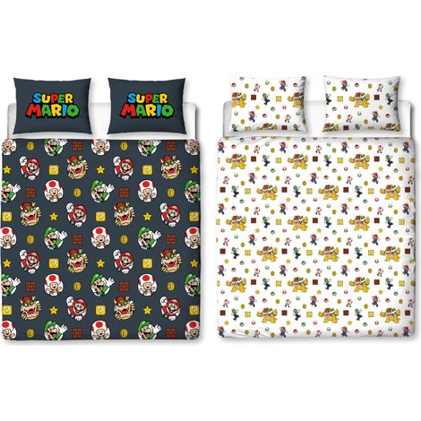 Parure de lit Double avec Motif, Luigi et Bowser  Housse de Couette réversible Noire Double Face avec taies d'oreiller Assorties (1/5)