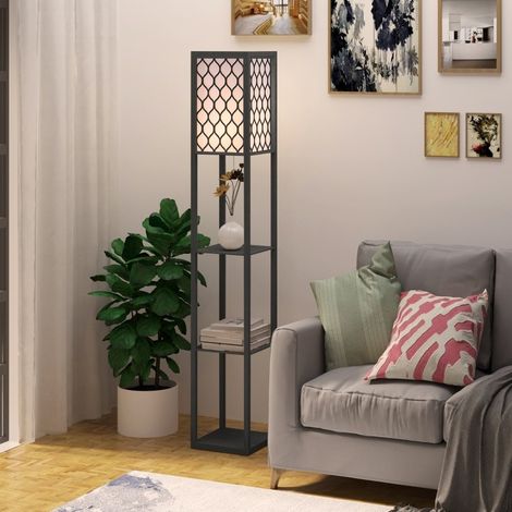 Stehleuchte mit Regalen E27, bis 40 W, 26 x 26 x 160 cm, schwarz OKMYHOME (1/5)
