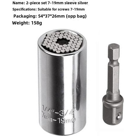 Clé à douille universelle multifonctionnelle, douille magique naturelle, outil combiné clé à cliquet (manchon universel + tige de connexion [160 g]) (1/5)