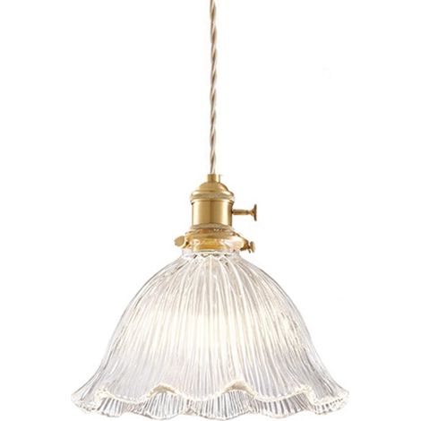 Suspension en Verre Vintage Lampe Suspendue Rétro avec Douille E27 et Interrupteur Intégré pour Îlot de Cuisine(Transparent, 22cm) (1/5)