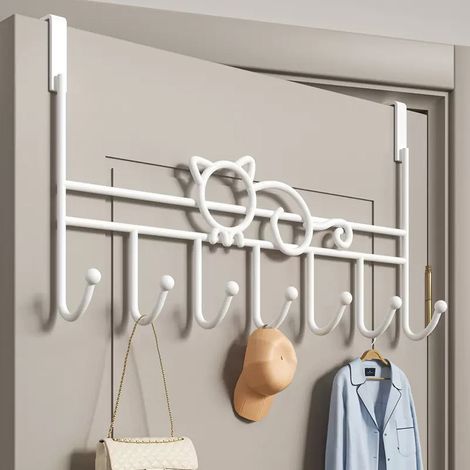 Crochets de porte - Porte-manteau de porte - Crochets sans perçage - Crochets à fixer sur la porte - Crochets pour porte-manteau - Convient pour suspendre serviettes, sacs et peignoirs - Motif chat - (1/5)