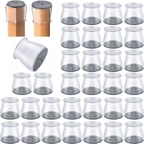Protections transparentes pour pieds de chaise, petite taille, recommandées pour les pieds de chaise d'un diamètre de 1,6 à 2,2 cm (32 pièces). (1/5)