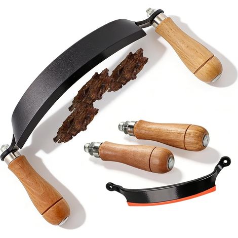 Couteau à Écorcer 250mm pour Bois, Couteau de Tirage Courbé avec Poignées en Bois, Incurvé Lame en Acier Durable pour Menuiserie, Charpente et Bûcheronnage (1/5)