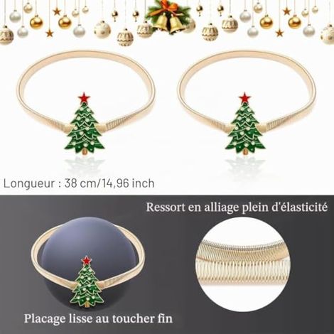Lot de 2 embrasses de rideaux de Noël, embrasses de rideaux en forme de sapin de Noël avec cordon à ressort, embrasses de rideaux pour la décoration de fenêtres de la maison, du bureau ou de l'hôtel (1/3)