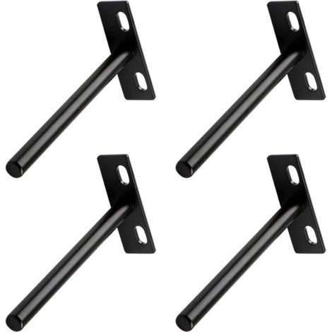 Set of 4 sturdy, black, invisible, T-shaped floating shelf brackets for concealed wooden shelves (1/5)