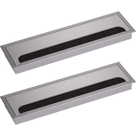 Lot de 2 Couvercle Passe Câbles Fil Rectangulaire 80x 280mm pour Encastrer sur Table de Bureau Organisateur de Cables pour Meuble Aluminium Argent Anodisé Passage de Câble Cache Câble (1/5)