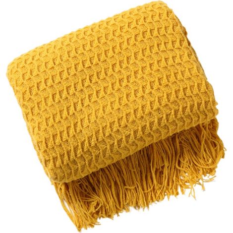 Couverture de canapé style nordique 130 x 230 cm, couverture de sieste, couverture tricotée à pompons, housse de canapé, couverture pour climatiseur, petite couverture, couvre-lit d'été (1/2)
