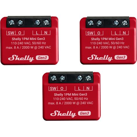 SHELLY Actionneur WiFi 1PM Mini Gen 3, rouge, lot de 3