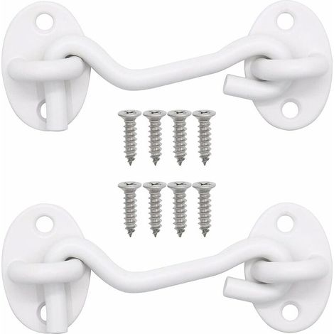 Crochet de (3inch) 2 Pièces pour Serrures Porte de Grange, Salle de Bain, Fenêtre, Porte Coulissante, Crochet Fermeture Porte Blanc Crochets avec oil de Porte Verrous et Boulons (1/5)