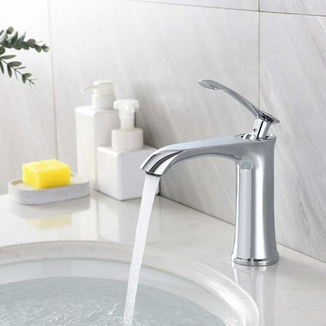 Robinet Lavabo Salle de Bain Mignon, Robinet Mitigeur de Lavabo avec Aérateur Démontable, Chrome (1/4)