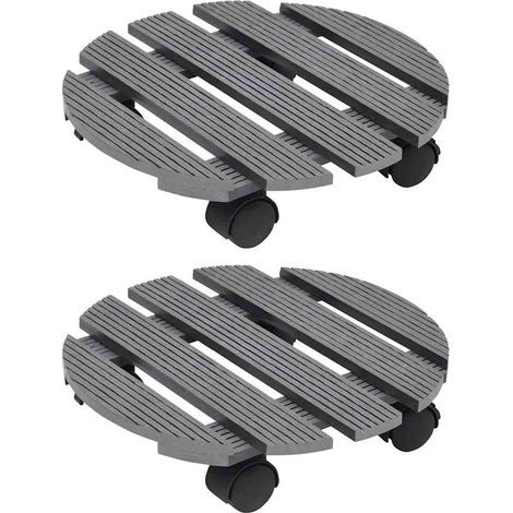vidaXL Soporte con ruedas para plantas 2 unidades WPC gris Ø30x7,5 cm (1/4)