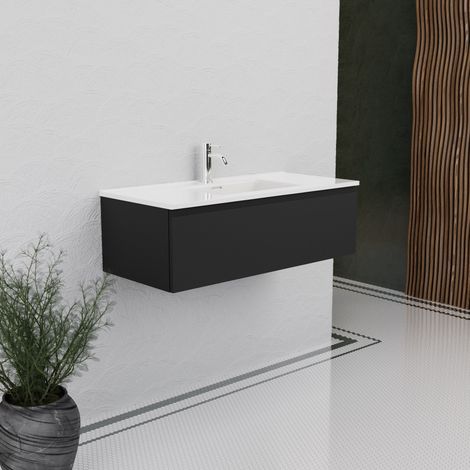 Inda - Mobile bagno 100 cm Nero opaco con 1 cassetto e lavabo in (1/5)