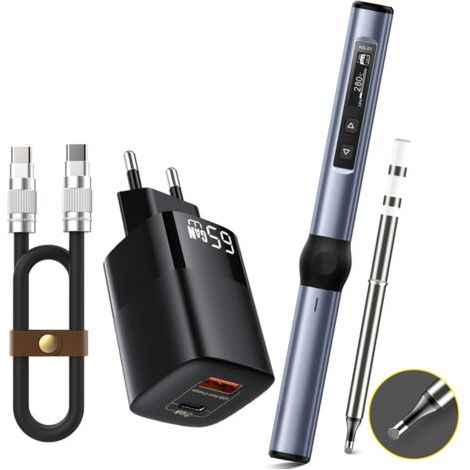Fer à souder électrique intelligent, station de soudage portable, écran OLED 0,87 pouce, boîtier en alliage d'aluminium, réglage de la température, tension d'entrée ajustable. (1/5)