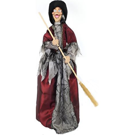 Befana con cappello nero Scopa Strega Porta Doni luci Suoni addobbi Natale H 60 Halloween Bambini Decorazioni Natalizie Pupazzo Bambola Statua (1/4)