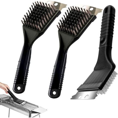 3 pièces, brosse barbecue inox, grattoir dur, antirouille, ergonomique, pour gril et plancha (1/5)