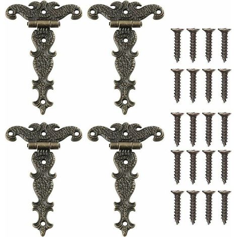 Lot de 4 charnières vintage en bronze pour armoire, boîte à outils, restauration décorative pour meubles de maison, portes, fenêtres et plus encore. (1/5)