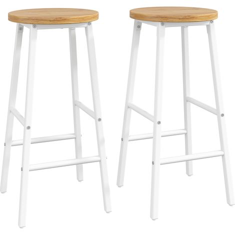 Set di 2 sgabelli da bar bianchi con seduta effetto legno, 63 cm, 150 kg, piedini regolabili (1/5)