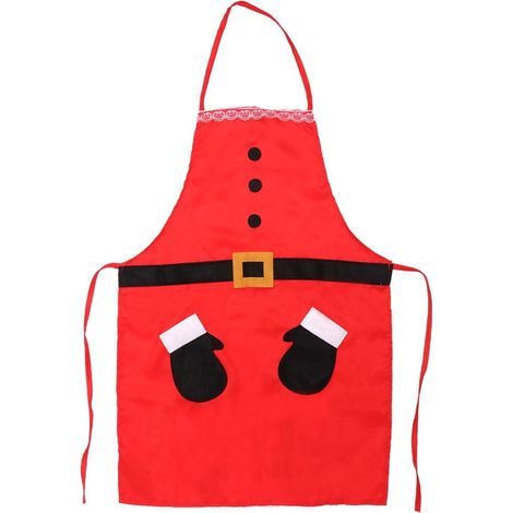 Tablier De Cuisine - Imprimé Père Noël Et Elfe - Pour Fête De Fin D Année Et Cuisiner - Blanc Rouge Vert - 72 X 50 Cm - 1 Pièce (1/5)