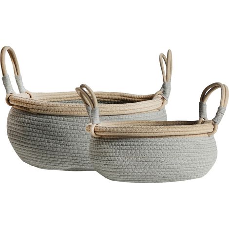 Panier Cleo Coton Gris Shabby Chic - Gris doux et naturel beige (1/4)