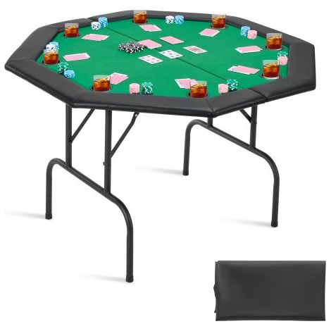 Mesa de Póker Plegable, Mesa de Casino Plegable para Ocho Jugadores con Rieles Acolchados y Portavasos, con Patas de Fieltro y Metal, para Texas Hold'em y Blackjack, 1260 x 1260 x 750 mm (1/5)