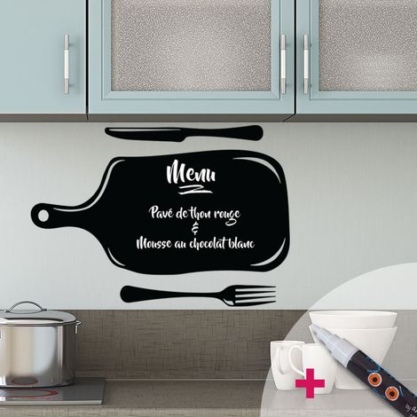 Sticker ardoise tableau noir - stickers muraux adhésif effaçable - PLANCHE ET LES COUVERTS + CRAIE LIQUIDE BLANCHE - 35x55cm (1/4)