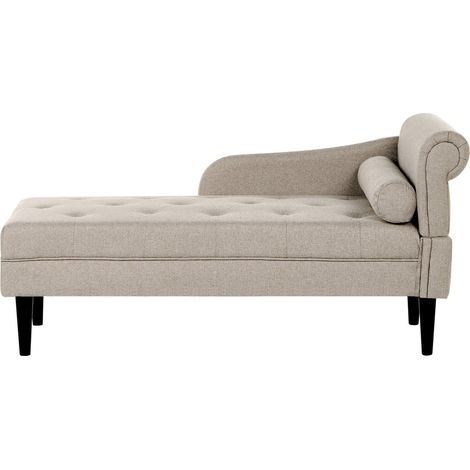 Right Hand Chaise Beige Fabric Upholstered Longue with Cushion Easy-to-Clean Wooden Legs Living Room Modern YVOIRE