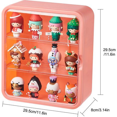 Boîte de rangement pour poupées, petits jouets et figurines, avec couvercle anti-poussière transparent rose (1/5)