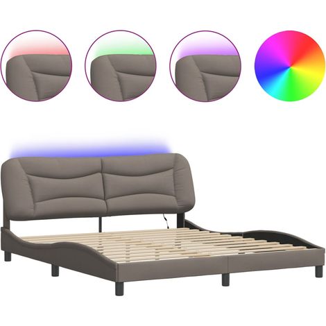 Lit double - lit simple - Cadre de lit avec LED Hvar taupe 180x200 cm tissu fr5250 - Maison La Vie (1/5)