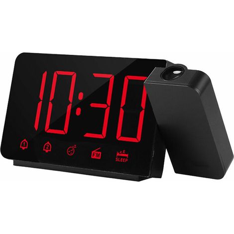 FM projection alarm clock, optional tri-color radio, dual alarm, LED display, electronic clock, red, battery not included FJ3211NR