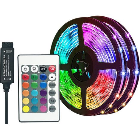 Ruban Led RGB 5 V 12 LED Par Mètre - Bande Lumineuse Flexible Découpable - Télécommande IR Incluse - Pour Décoration Intérieure Fête Maison (1/5)