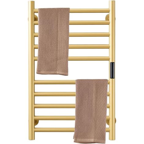 Sèche-Serviettes Radiateur Doré Accessoires De Salle De Bain, Minuterie Intégrée Contrôle De La Température 10 Bars Porte-Serviettes Chauffants Électriques, Plug-in/Hard-Wiring (1/5)