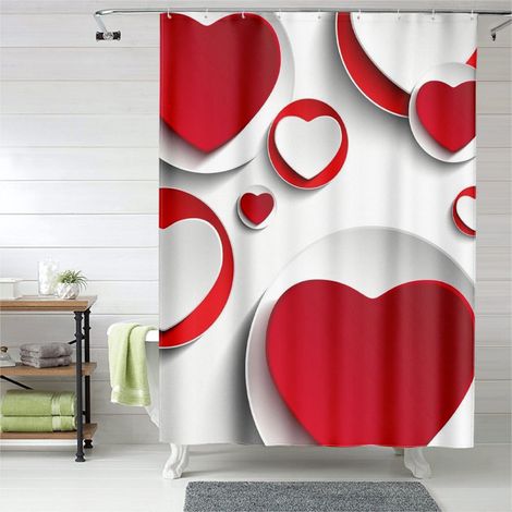 Rideau de douche motif romantique Valentine, cœurs artistiques, tissu imperméable, 90x180 cm (1/5)