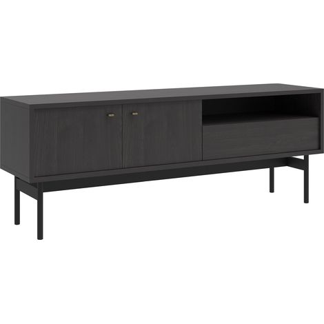 Selsey Olar II - Mueble TV con 2 puertas, 1 cajón y 1 hueco - 154 cm - fresno Portland negro (1/5)