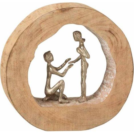 Statue Déco en Bois "Couple Fiancé" 29cm Naturel