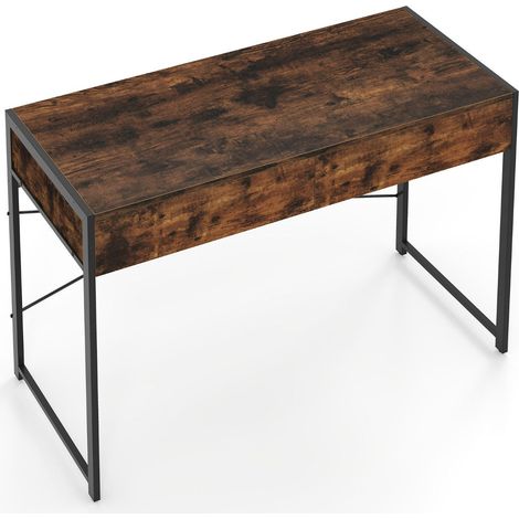 Bureau informatique compact avec 2 tiroirs 111 x 48 x 76 cm rangement ample moderne en bois manufacturé brun rustique