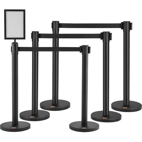 Organisation des Flux : Lot de 6 Poteaux de Guidage, Rubans Rétractables 2 m, Adaptateur 4 Voies pour Lieux Publics (1/5)