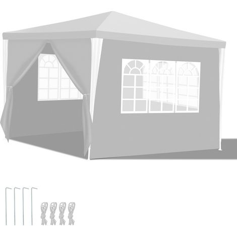SWANEW Gazebo Camping Grande tenda da giardino con pannelli laterali rimovibili finestre Tenda da festa o pergolato Bianco 3x3m (1/5)