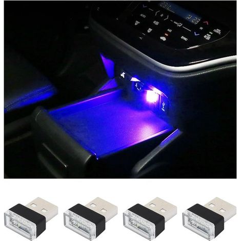 Paquete de 4 luces ambientales USB para coche, Luces nocturnas LED Plug & Play interior, Universalmente aptas cualquier vehículo, Rojo + Azul (1/5)