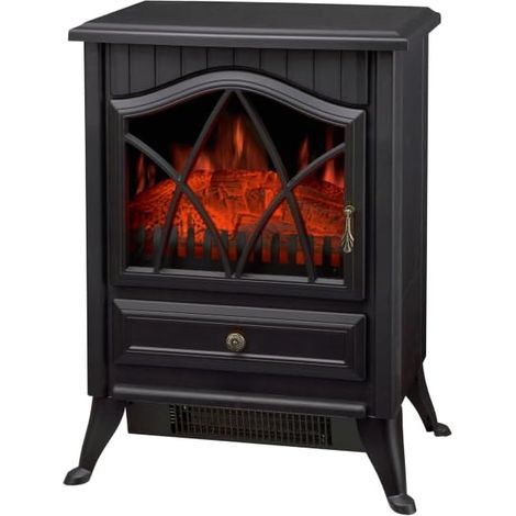 Cheminée électrique sur pied 1800W Poêle électrique 3 faces vitrées Effet flamme LED 3D multicolore & Thermostat réglable Noir (1/5)