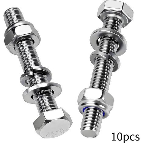10 Pièces Boulons à Tête Hexagonale M10x100 mm Boulon Inox A2 Vis et Boulon Vis à Métaux avec Écrous Rondelles pour Meubles Auto Vélos Bateaux Impression 3D Moto (1/5)