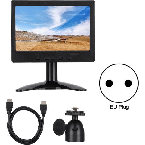 Écran multifonction 7 pouces 1024x600 HDMI VGA AV avec support, alimentation 100-240V prise EU (1/5)