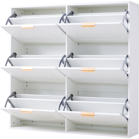 Scarpiera moderna bianca con 6 ribalte, 118 x 25 x 115 cm, MDF e pannello truciolare (1/5)