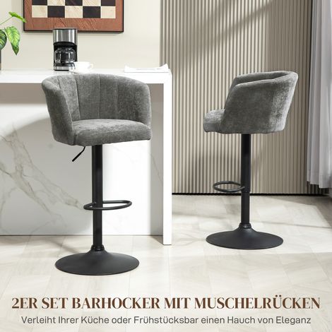 Lot de 2 tabourets de bar, dossier coquille, hauteur ajustable, repose-pieds, pour cuisine ou salle à manger, piètement métallique, gris anthracite (1/4)
